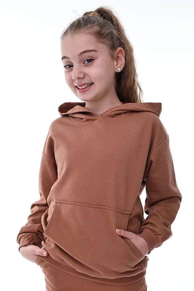 Детские свитшот с капюшоном с принтом Basics Zuzunga, Brown — фото 2