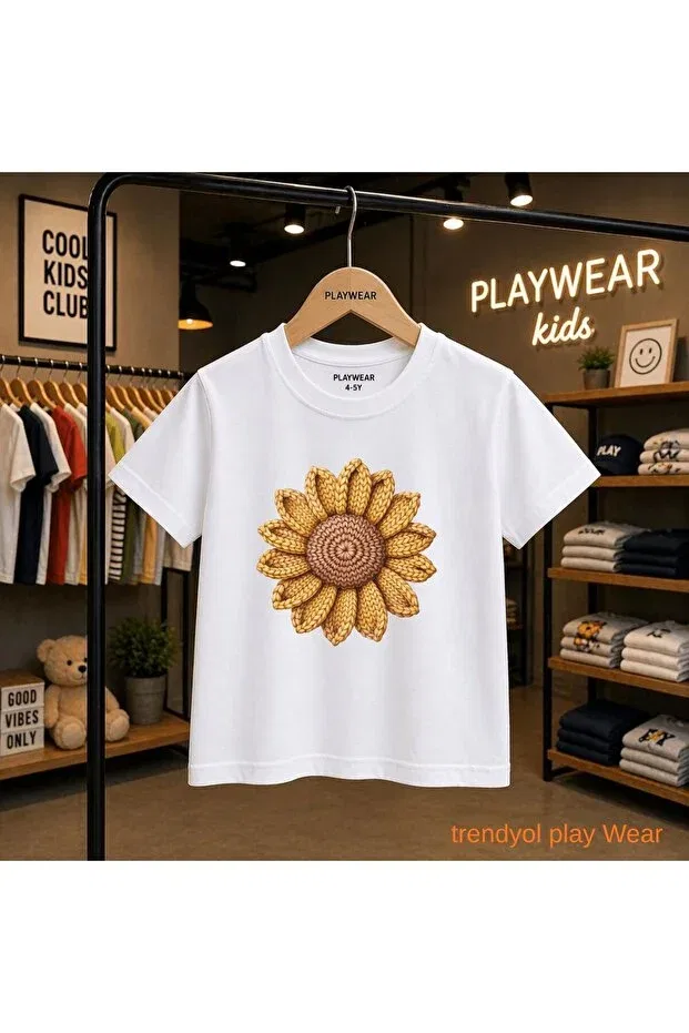 Детская футболка с принтом Knitted Moon Flower Playwear, White