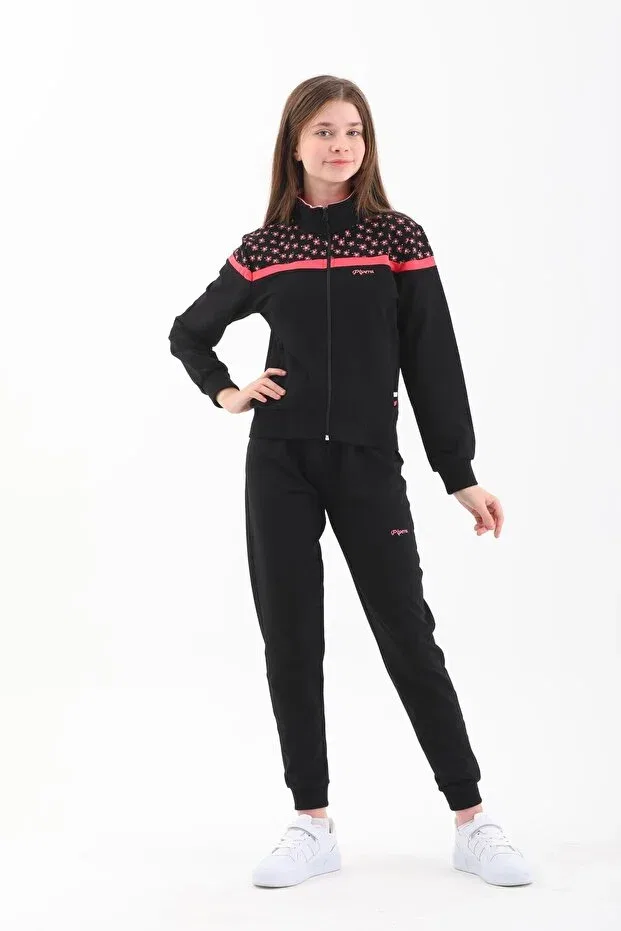 Детский спортивный костюм для девочек с принтом Piyera, Black-Pomegranate — фото 3