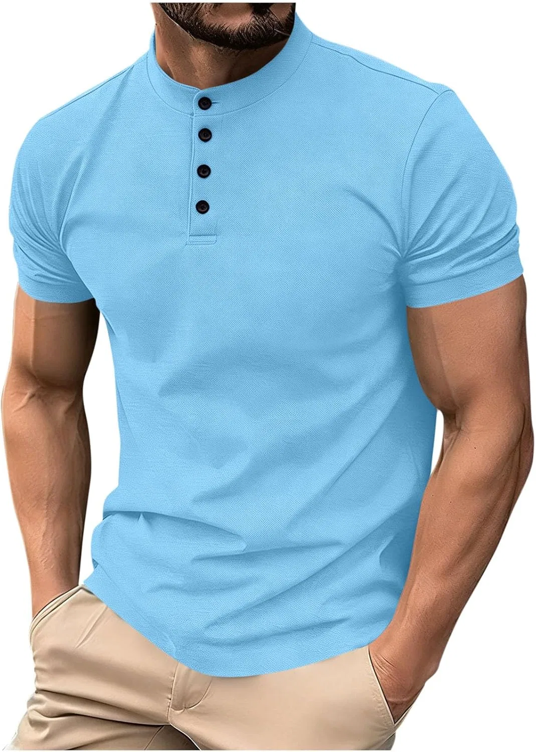 Мужская облегающая футболка с пуговицами Muscle Henley, Sky Blue