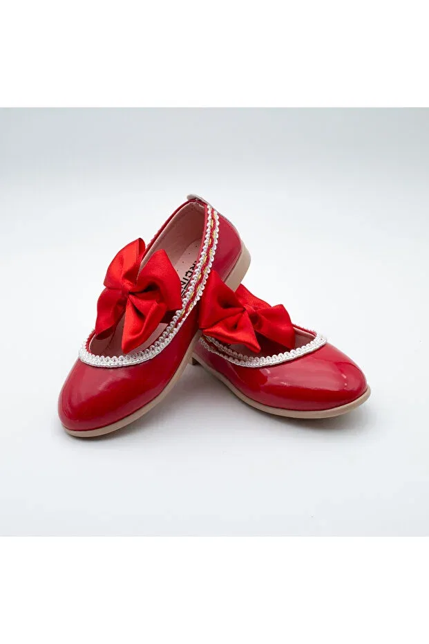 Детские балетки для девочек с принтом Zigzag and bow detailed girls' ballerinas - steps of elegance and elegance Arçın Shoes, Red — фото 4