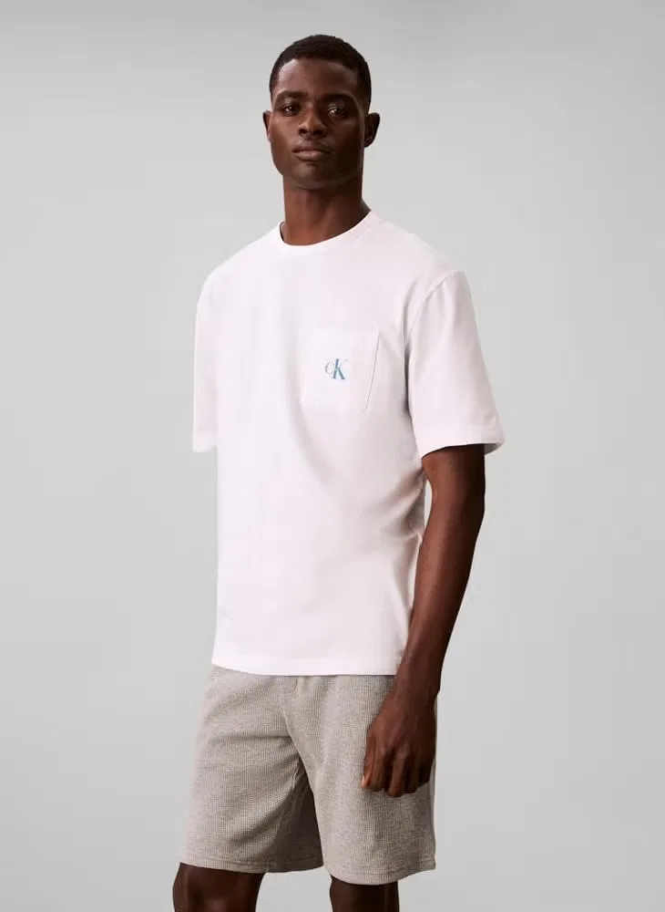 Пижамная футболка с логотипом монограммы Calvin Klein, белый — фото 3