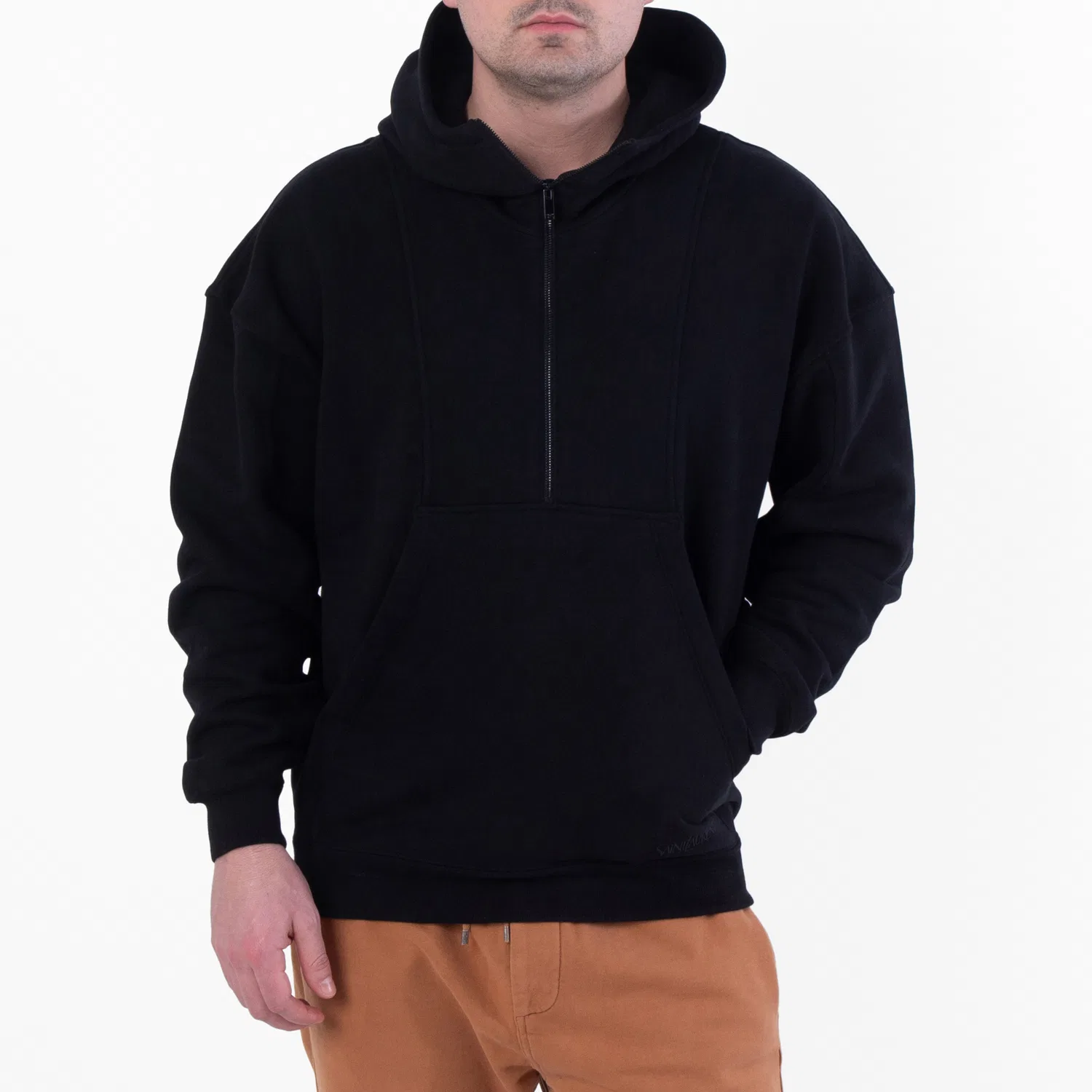 Худи на молнии Saint Laurent Half-Zip Hoodie, Black