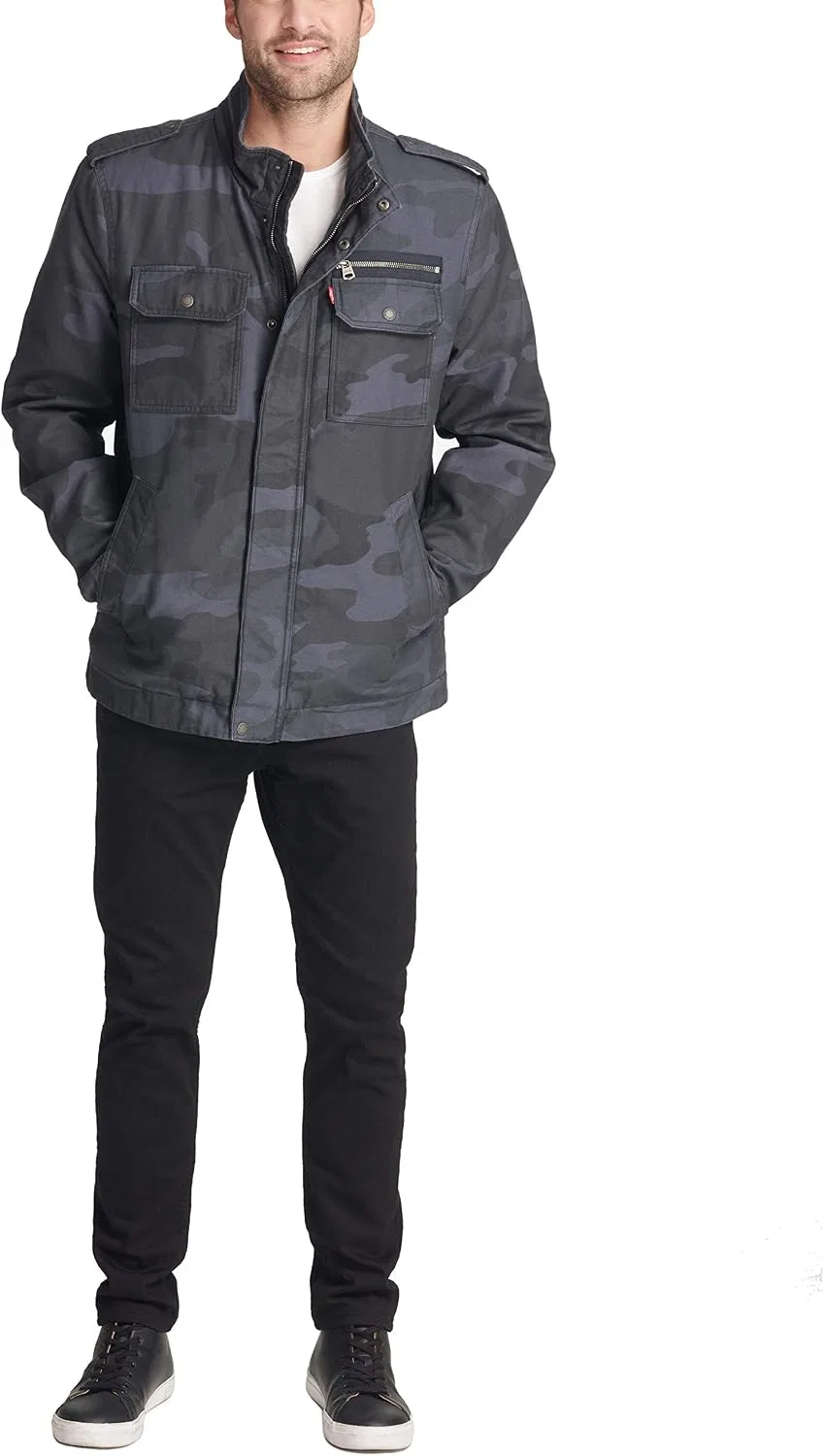 Мужская куртка военного кроя из хлопка Levi's, Blue Camo Filled — фото 4