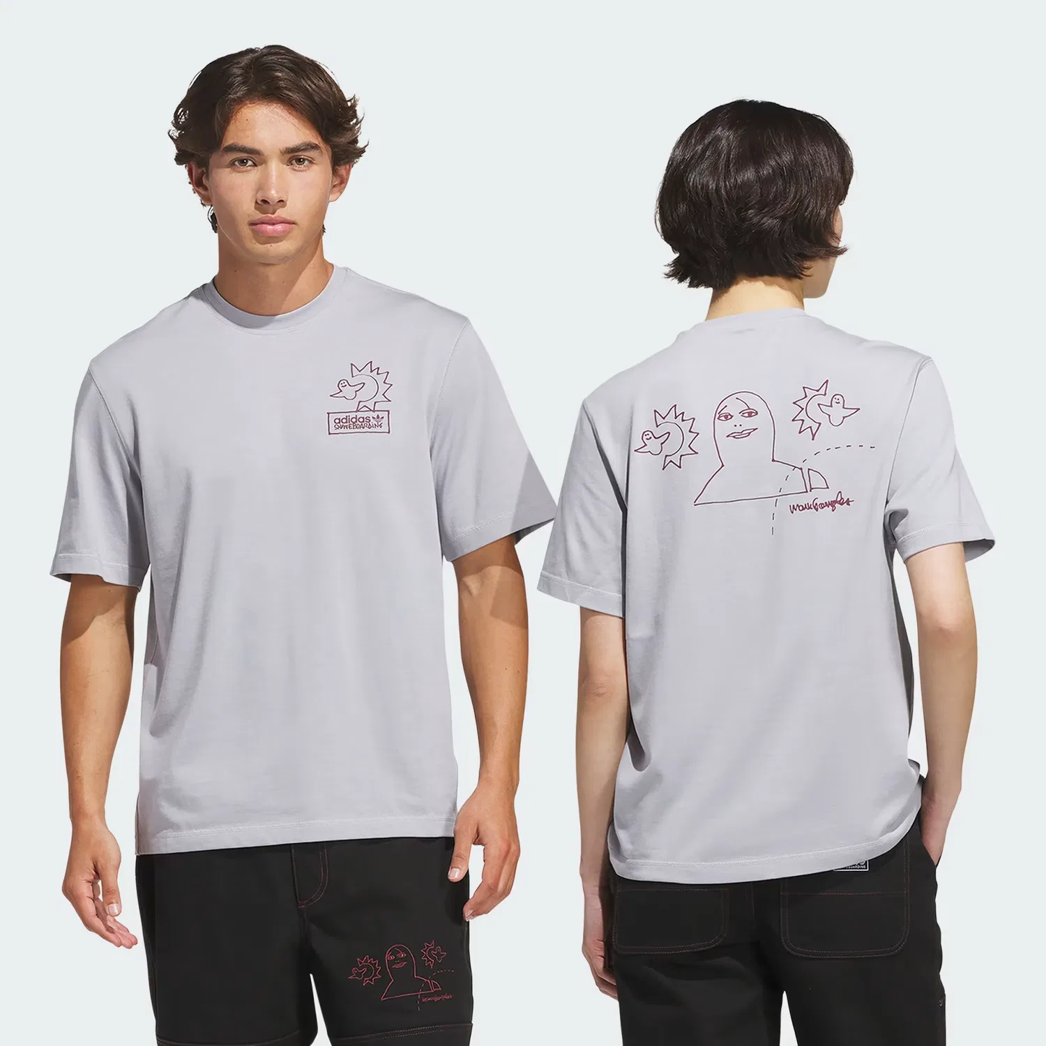 Футболка свободного кроя SKATEBOARDING x MARK GONZALES NOT AMUSED TEE Adidas Originals, серебристый/темно-красный