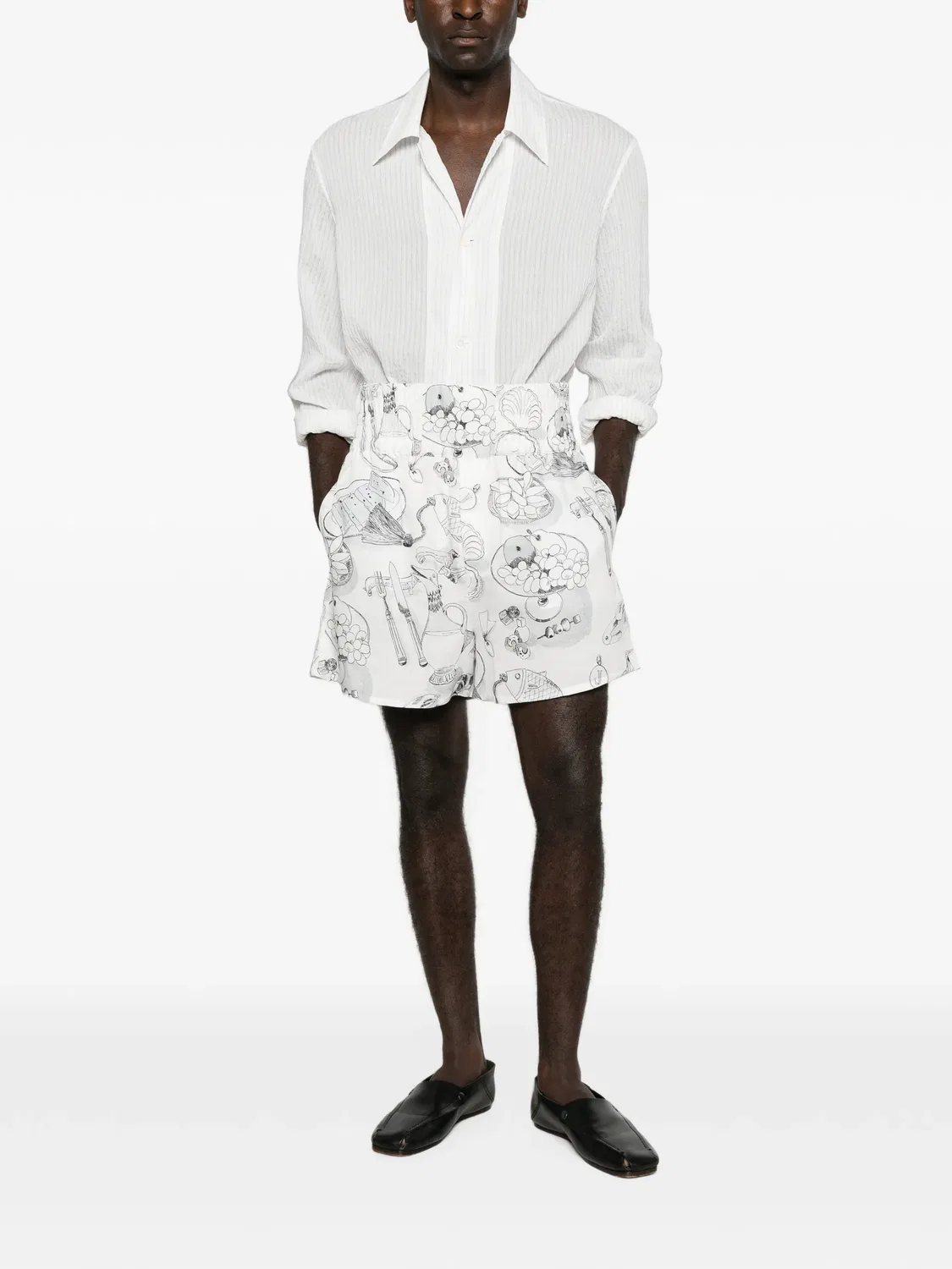 Шорты с завышенной талией и графичным принтом Jacquemus, белый — фото 2
