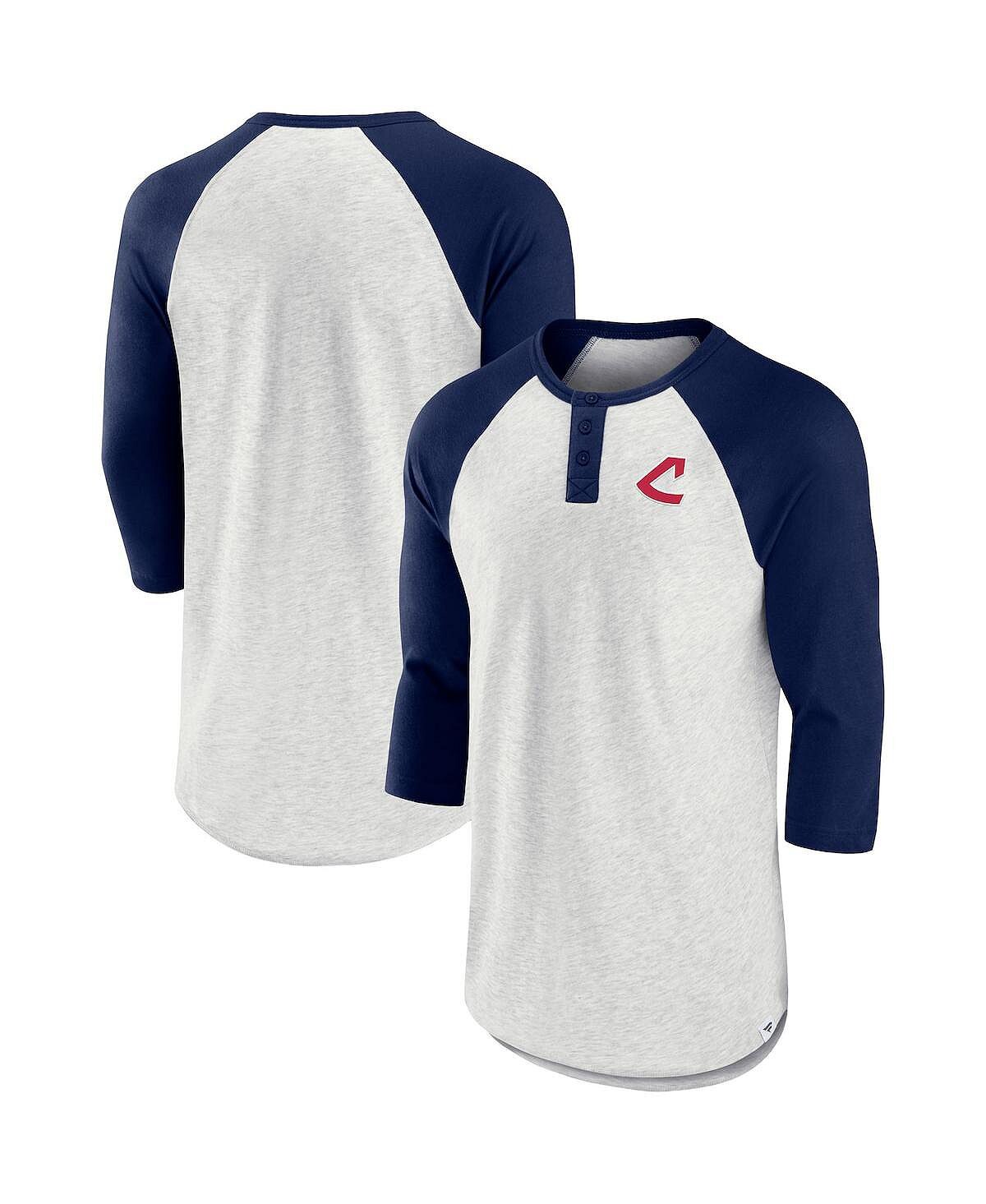 

Мужская футболка с рукавами 3/4 и овсянкой и темно-синим cleveland indians true classics better believe raglan henley Fanatics, мульти