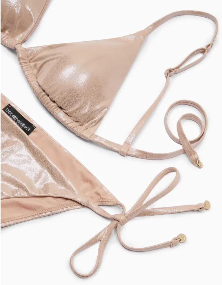 Женский блестящий бикини-сет с текстурой икры Emporio Armani, Pink — фото 2