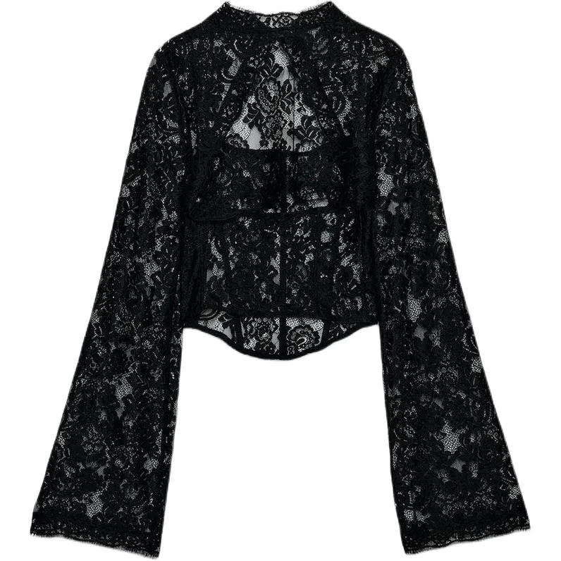 Женский топ-кроп с круглым вырезом, ZARA, Black — фото 3