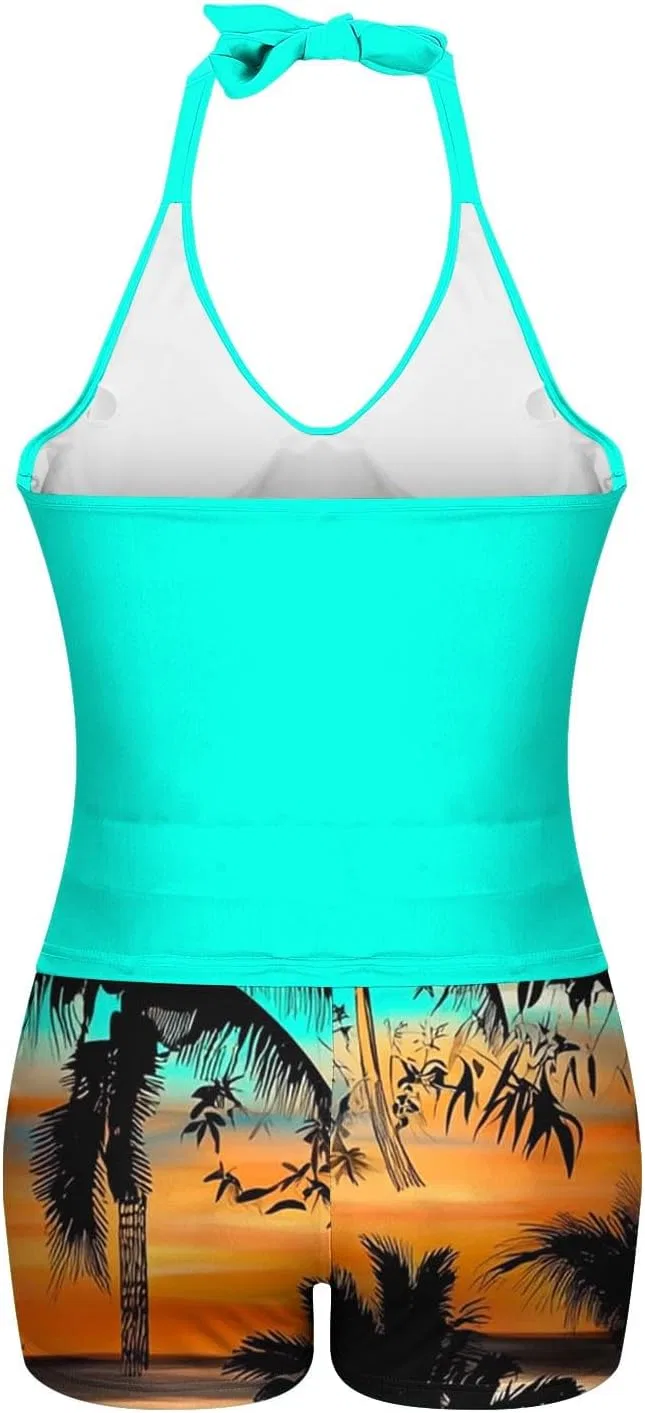 Женский танкини с шортами, градиентный набор Plus Size, Blue — фото 4