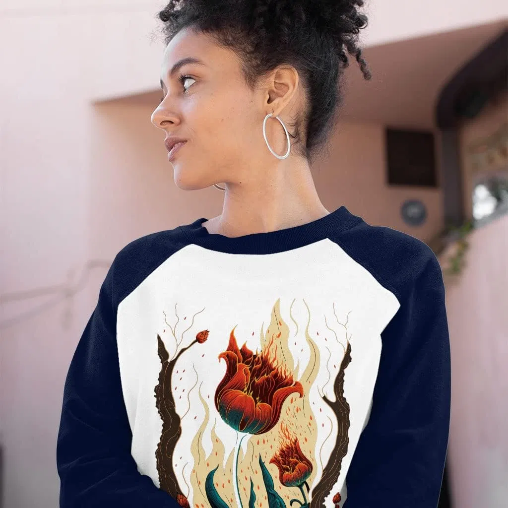 Женская футболка с цветочным принтом Flame Baseball Tee, Gray White — фото 4