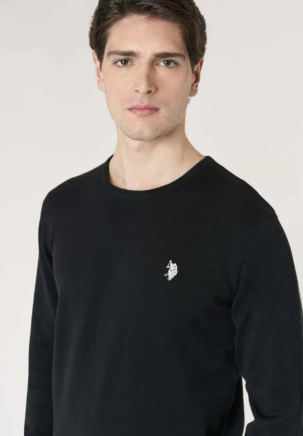 Свитер с хлопковым вязанием Girocollo con logo ricamato U.S. Polo Assn., черный — фото 4