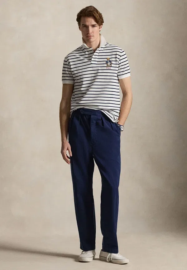 Футболка поло хлопковая Custom slim fit polo bear polo shirt, Polo Ralph Lauren, White, Newport Navy, белый/темно-синий — фото 2