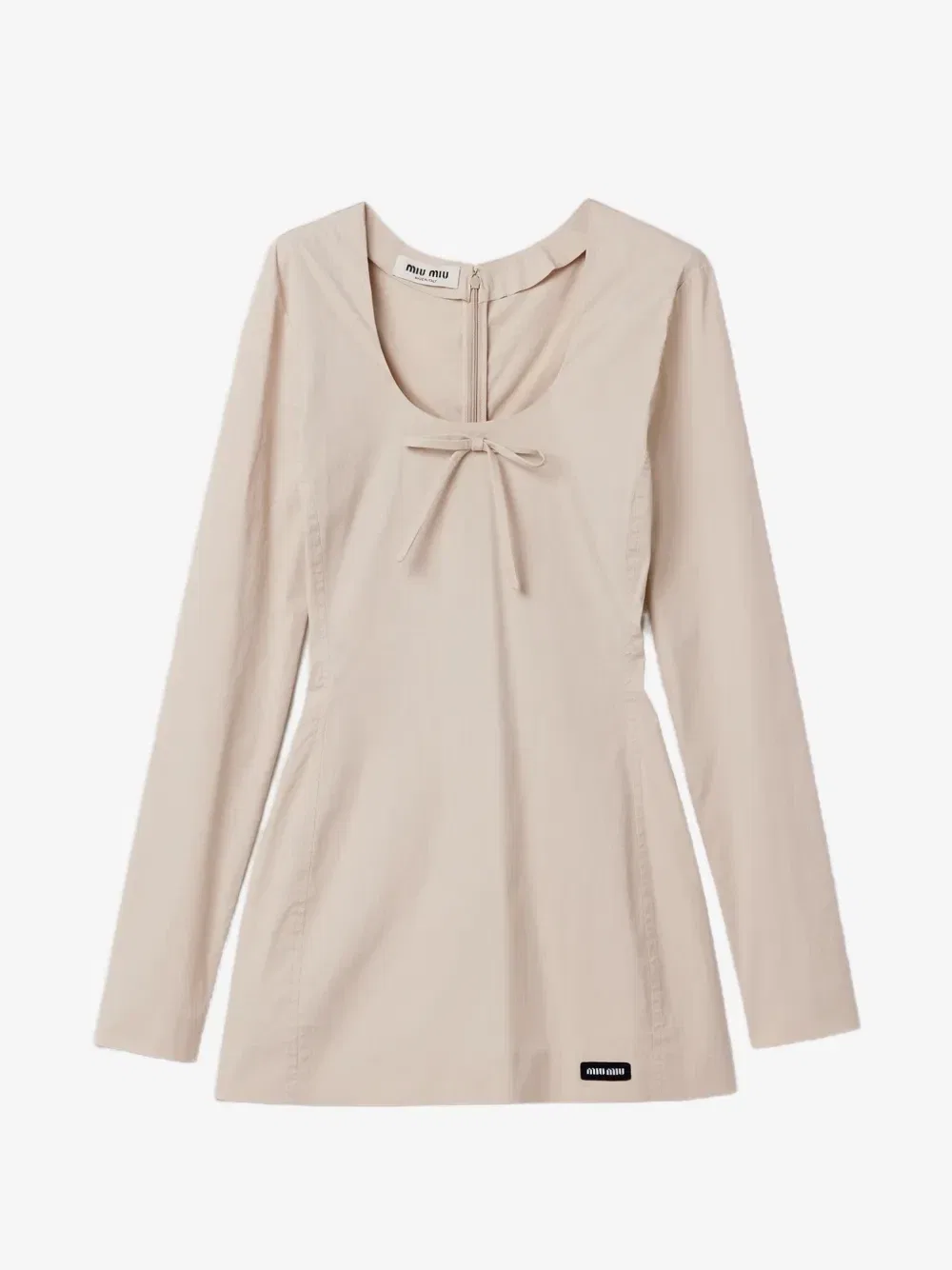 Эластичное мини-платье из поплина Miu Miu, бежевый