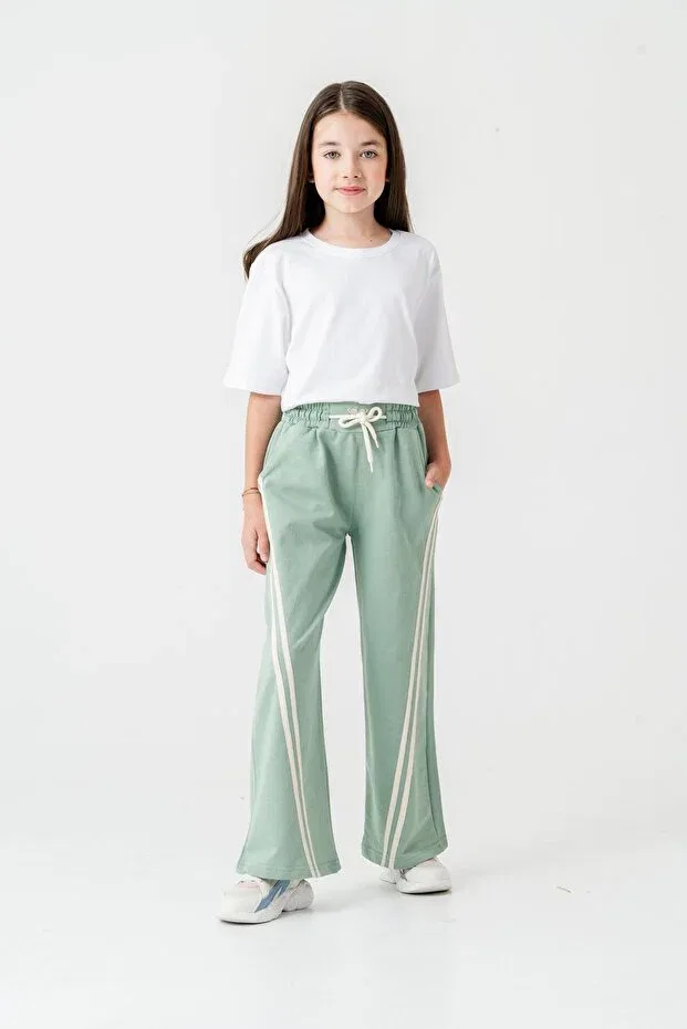 Детские спортивные штаны для девочек с широкой штаниной Mışıl Kids, Mint Green