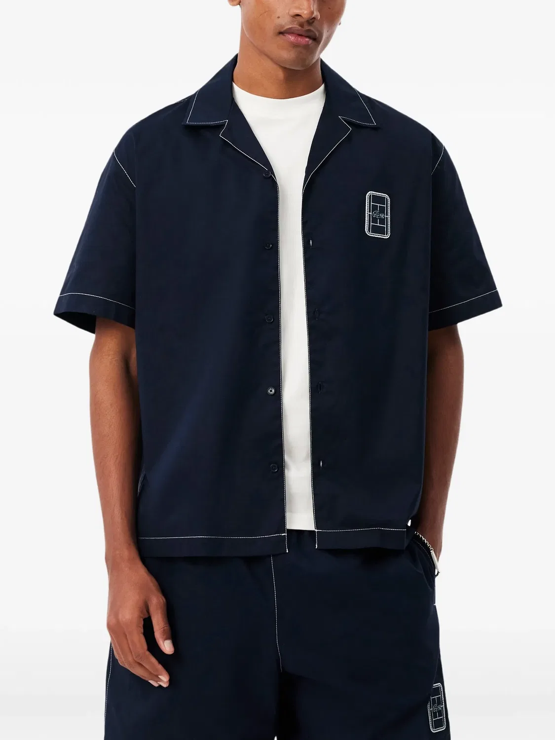 Рубашка с контрастной строчкой синего цвета Lacoste, синий — фото 4