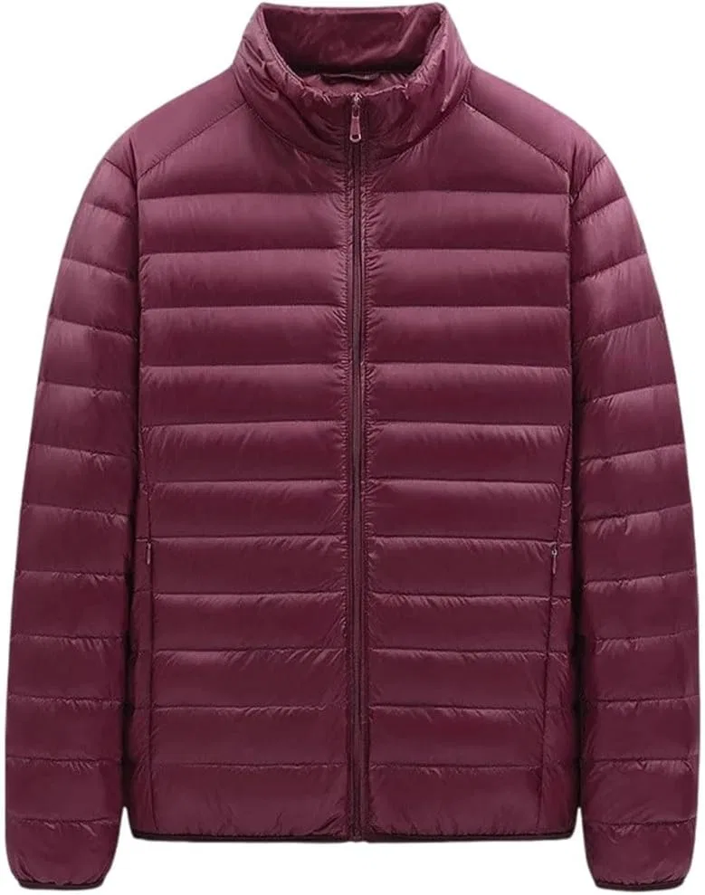 Мужская куртка зимняя с утеплителем из пуха, с воротником-стойкой, винный