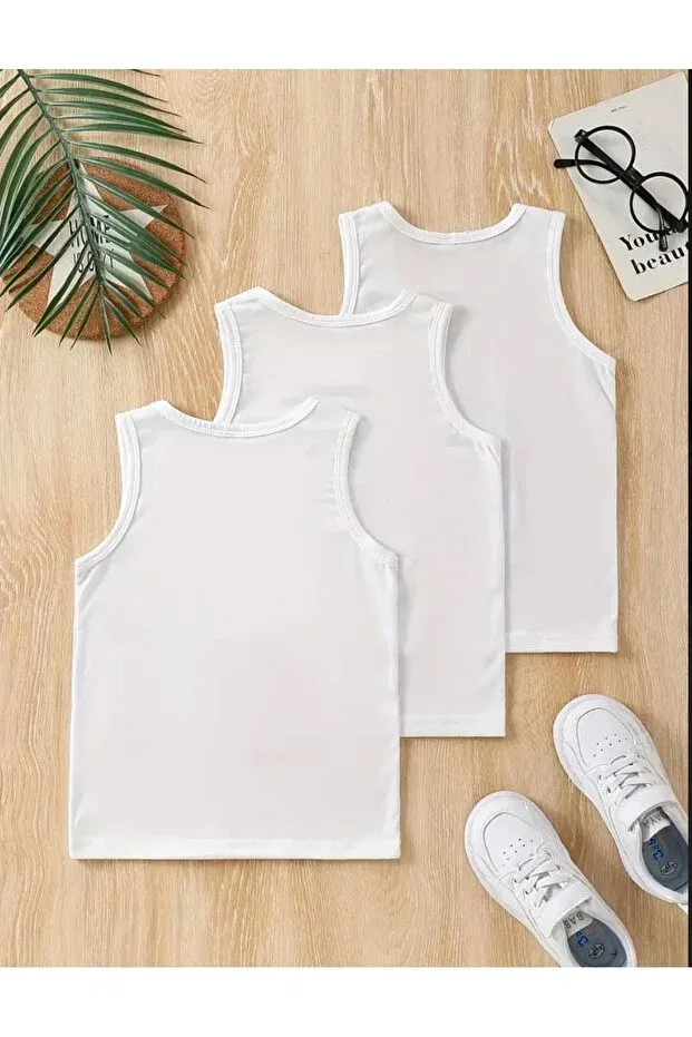 Детский комплект топов без рукавов Unisex children's 3-pack tank top t-shirt sleeveless t-shirt printed combed cotton strap t-shirt Baxia, Package1 — фото 2