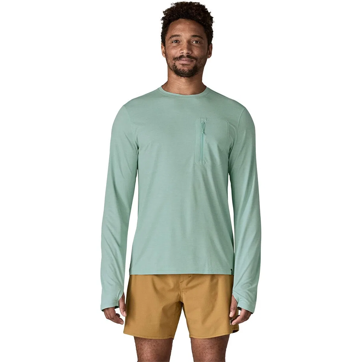 Мужская футболка с длинным рукавом с защитой UPF 40+ Patagonia, Thermal Blue/Thin Ice X-Dye