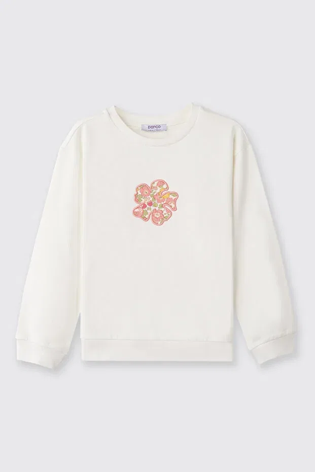 Детские свитшот для девочек с принтом Made With Liberty Fabric, Ekru — фото 3