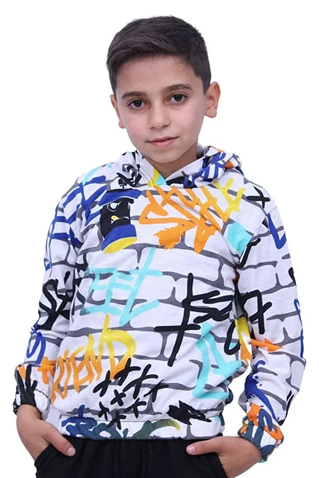 Детское худи для девочек с принтом Emoji patterned hooded sweatshirt 2 threads Ya Ko Kids, White — фото 3