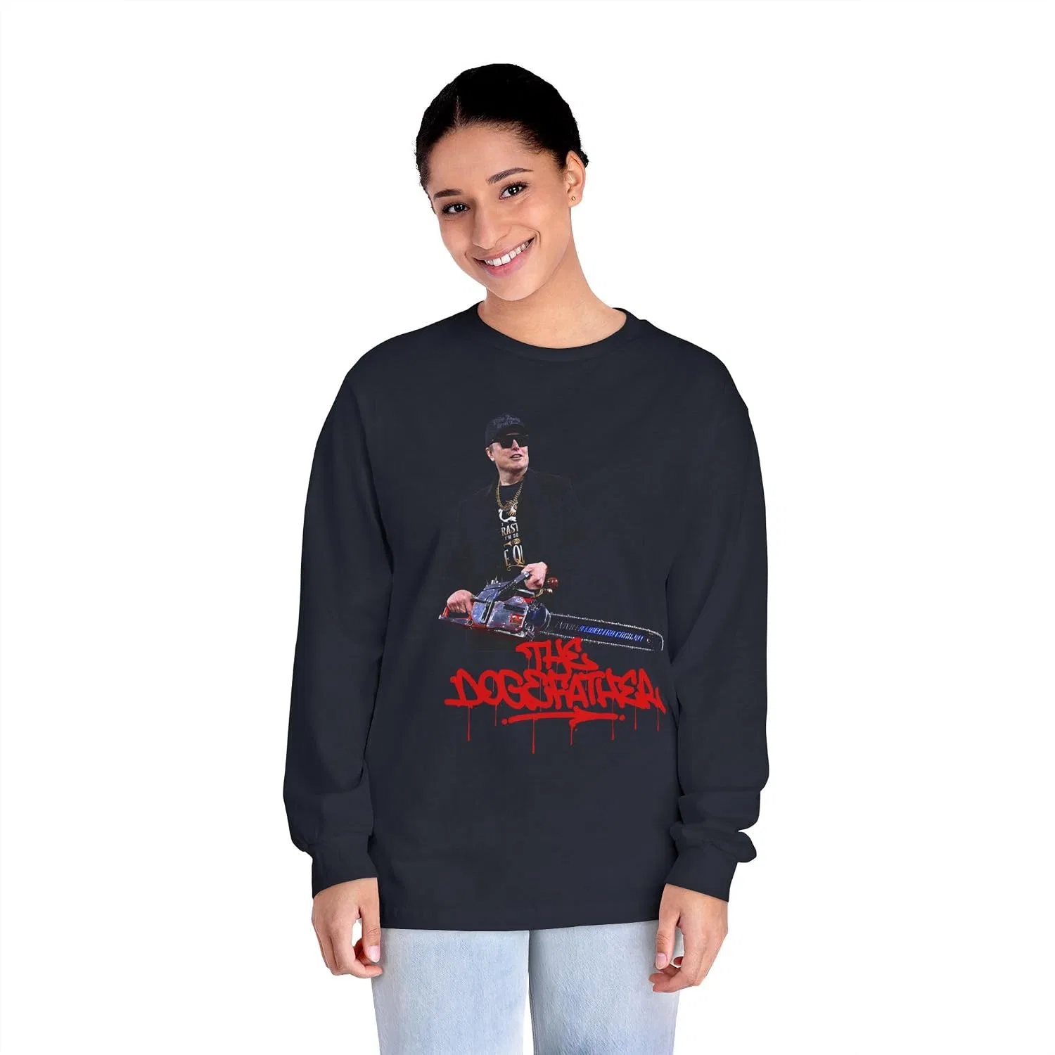 Унисекс футболка с длинным рукавом с принтом Dogefather American Apparel 1304, Black — фото 4