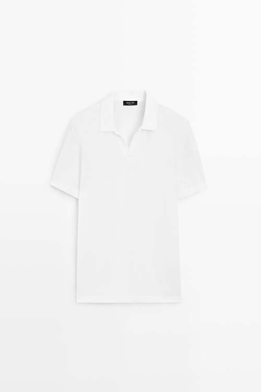 Поло Massimo Dutti Micro-textured V-neck Piqué Shirt, белый — фото 2