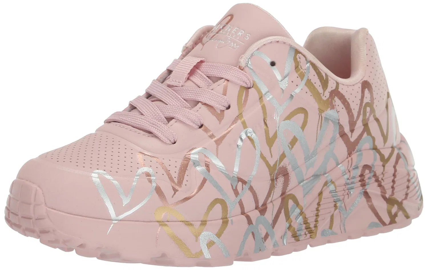 Детские кроссовки для девочек с принтом Skechers Uno Lite Metallic Love, Mauve Multicoloured