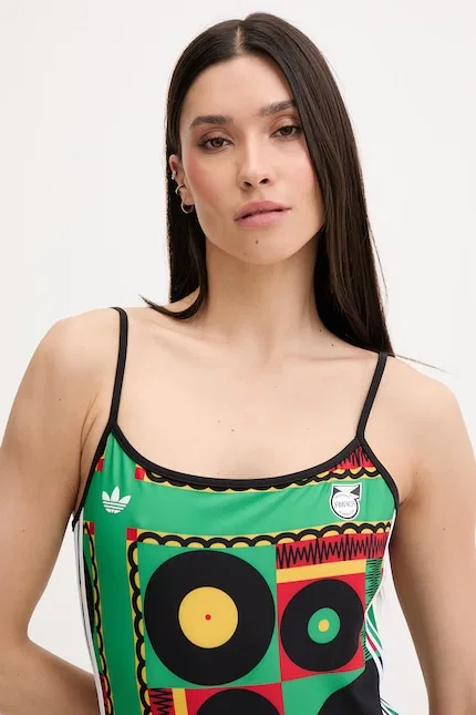 Купальник цельный с геометрическим узором Adidas Originals, зеленый — фото 3