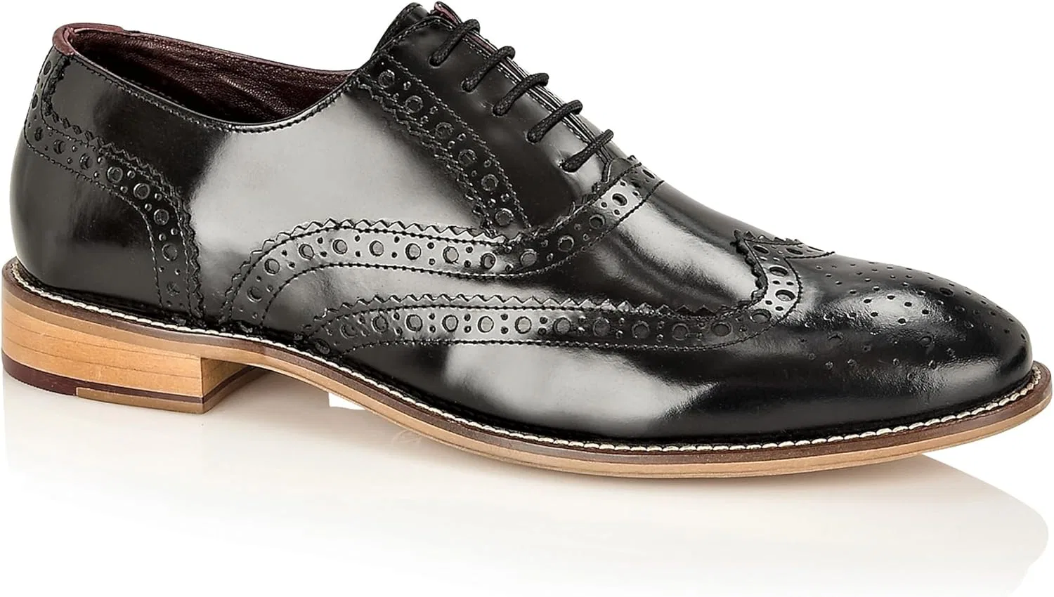 Туфли Xposed Mens Classic Genuine Leather Oxford Brogues Formal Retro Gatsby Lace Up Wingtip Shoes, Polished Black — фото 2