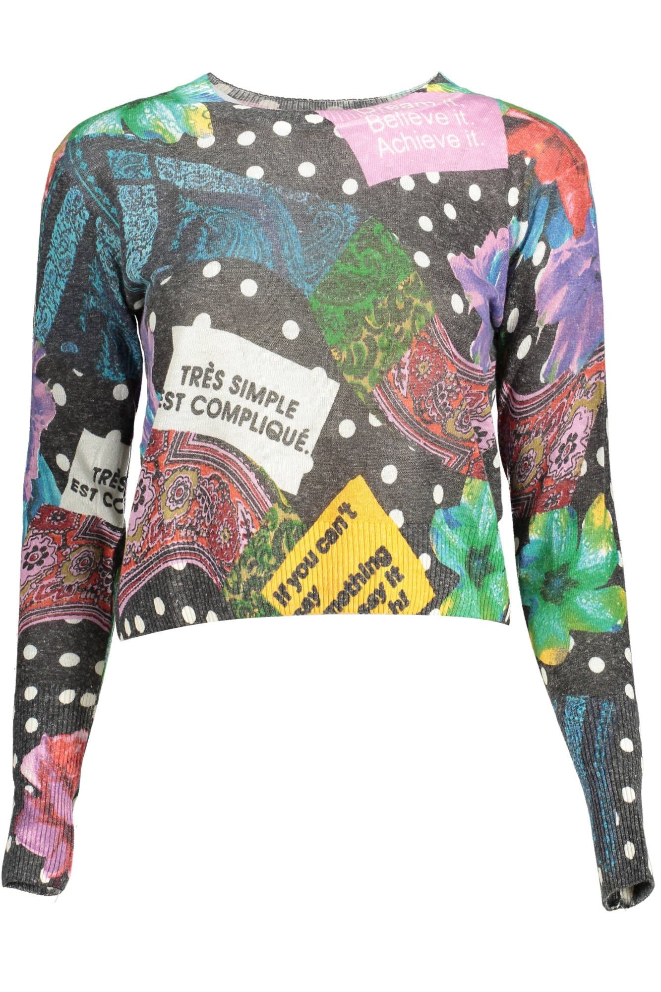 

Desigual Chic Контрастный женский свитер с длинными рукавами, черный