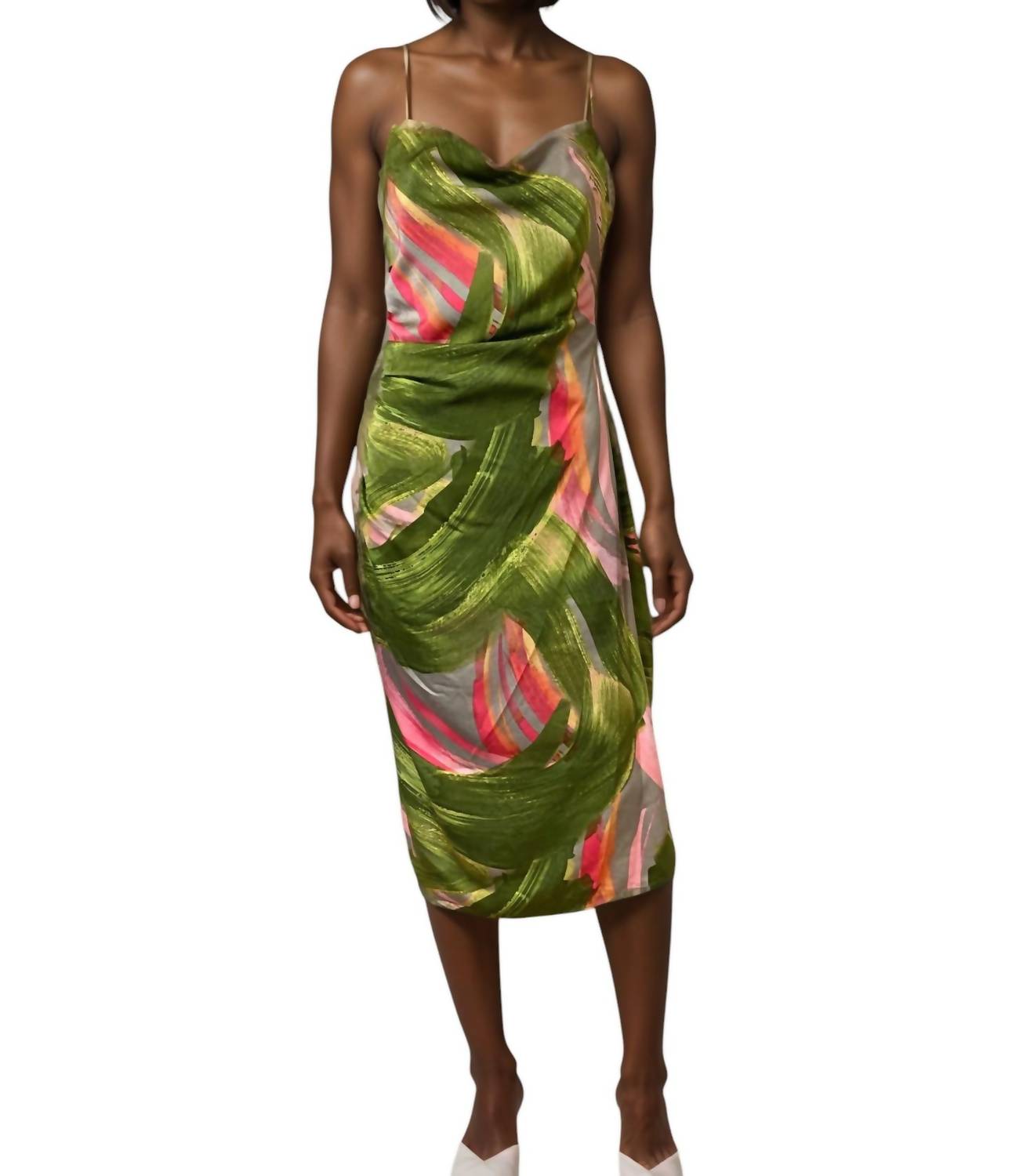 

Платье-комбинация в стиле абстракция в оливковом цвете BCBGMAXAZRIA