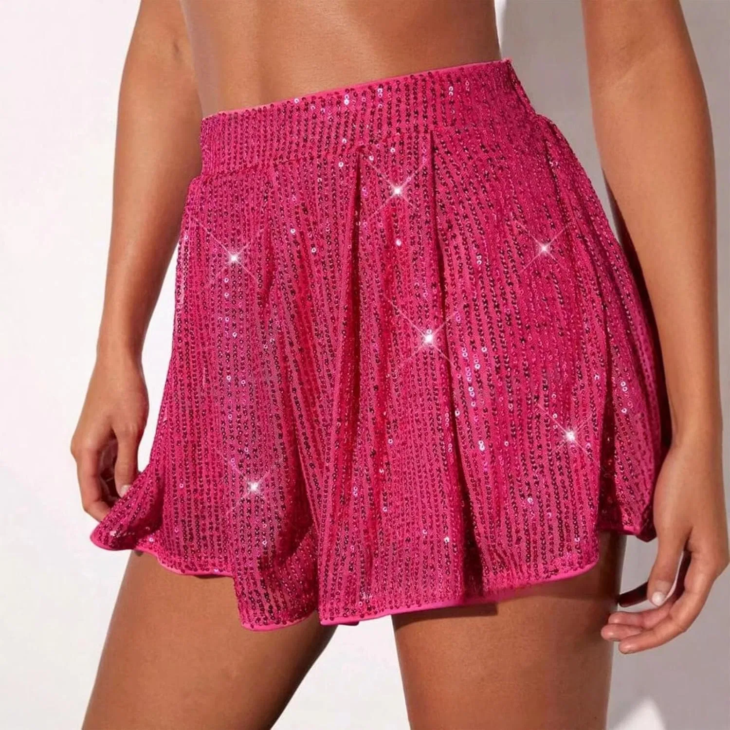 Мини-юбка с пайетками, высокая талия, бренд Smxrfitk, Hot Pink — фото 2