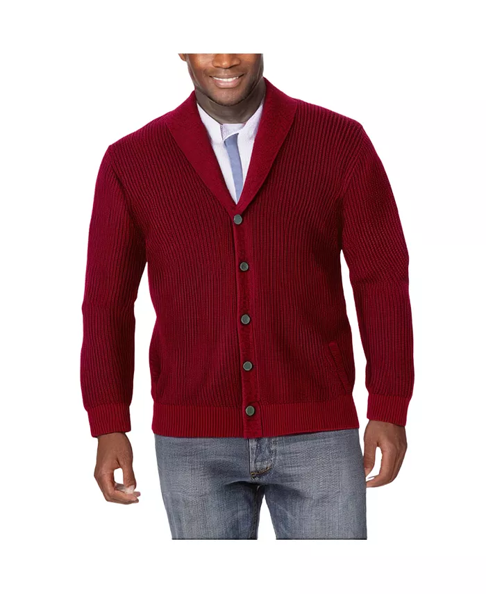 

Большая и высокая кардиган-свитер с воротником-шалью и вязкой шейкер Kingsize, красный