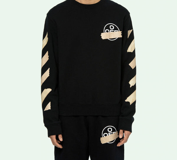 Толстовка OFF-WHITE Tap Arrows Mens Logo Long Sleeve Round Neck Sweater Tape, черный — фото 3
