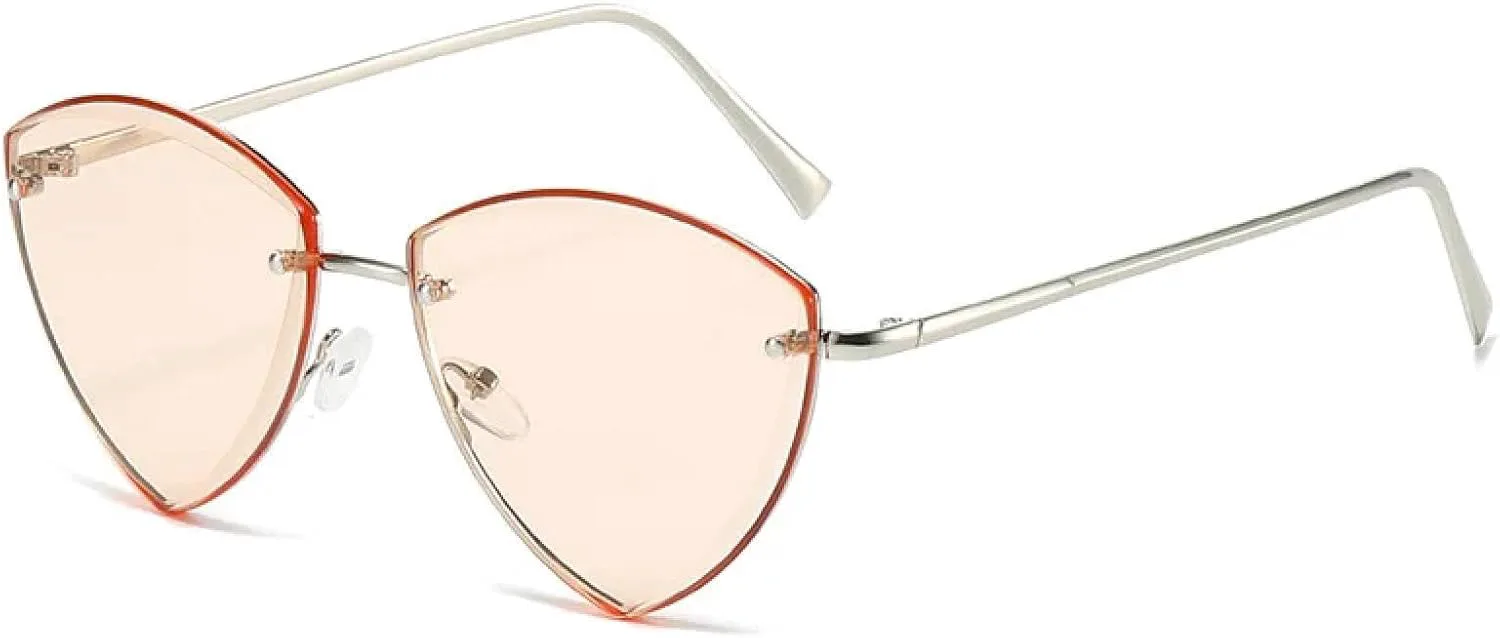 

Винтажные солнцезащитные очки без оправы для женщин и мужчин, роскошные очки-«кошачий глаз» без оправы с защитой от УФ-излучения UV400 VVTWSSW, Silver-lightbrown