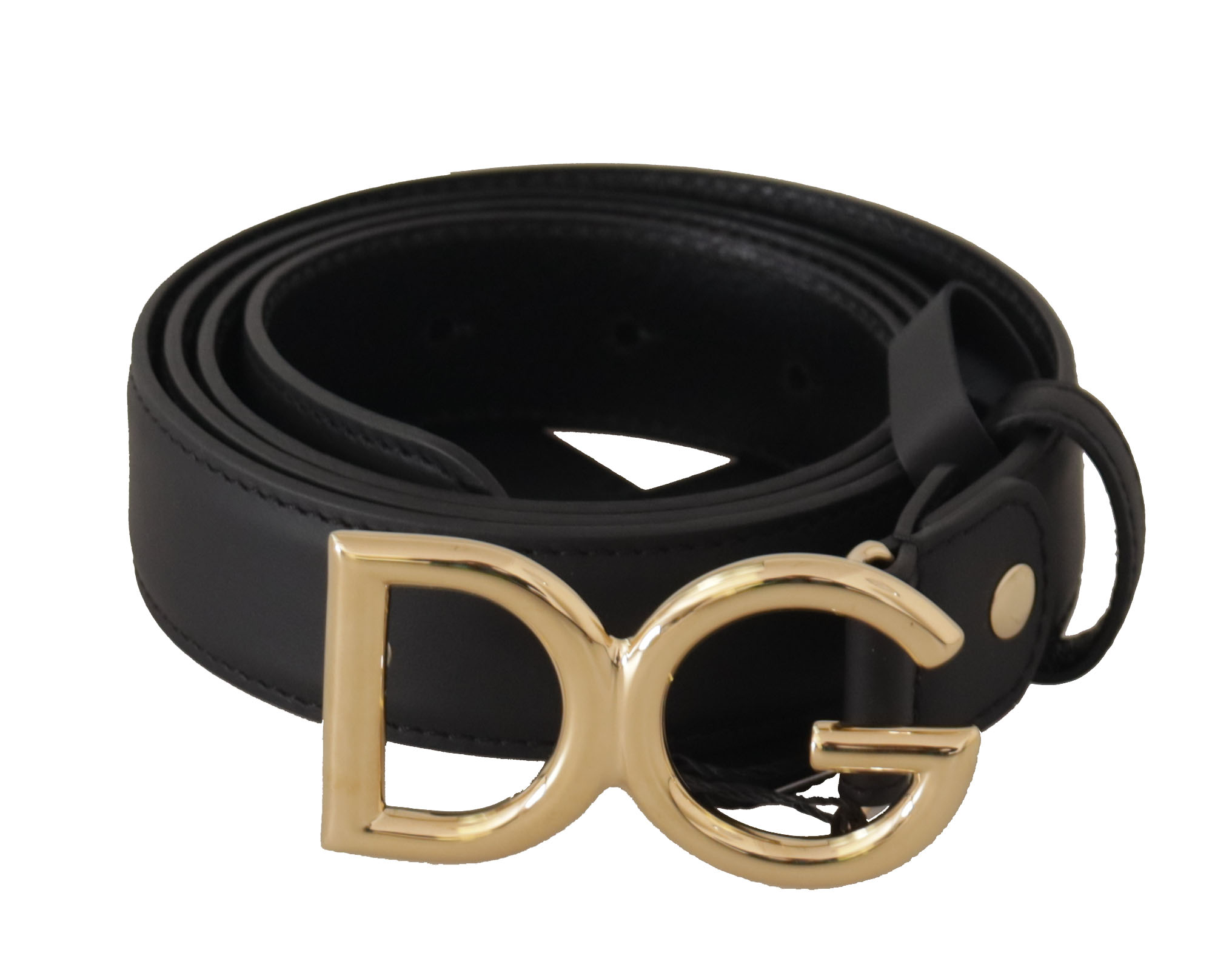 

Элегантный кожаный ремень с гравировкой логотипа Dolce & Gabbana, черный