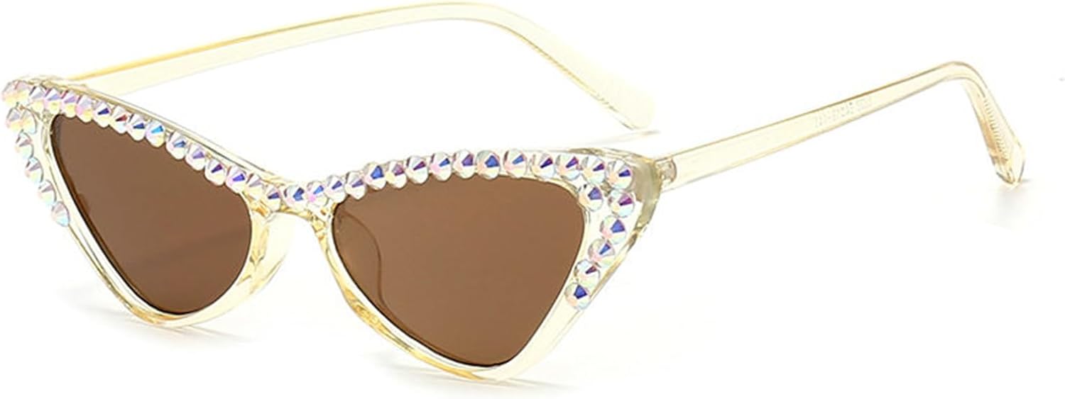 

Солнцезащитные очки «кошачий глаз» от Helena Diamond для женщин, ретро-стиль, с блестками, стразами, кристально сверкающим треугольником, роскошные очки с драгоценными камнями, Tea