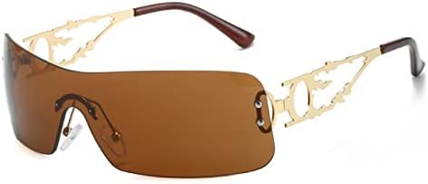 

Солнцезащитные очки для женщин, солнцезащитные очки с плоской верхней частью, мужские винтажные безрамочные очки в уличном стиле, очки с полыми металлическими линзами MTZJH, C2