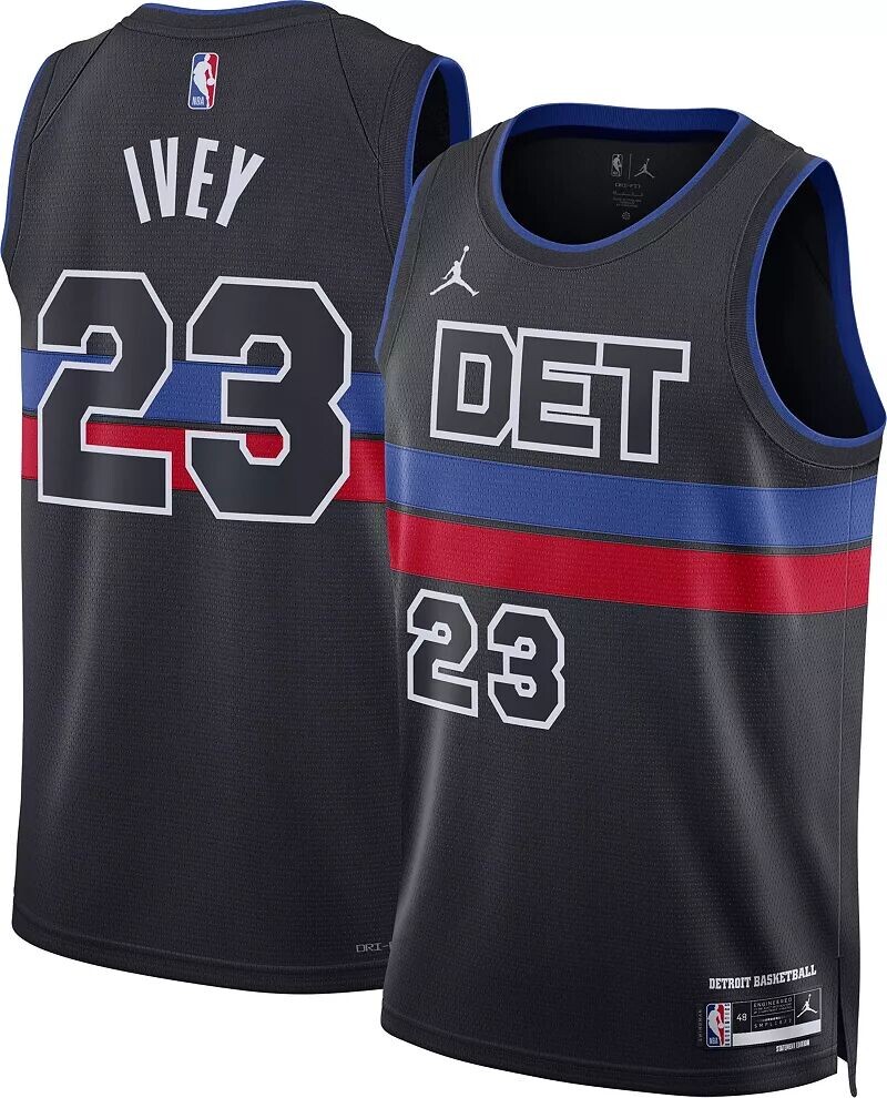 

Jordan Мужская синяя майка Nike Detroit Pistons Jaden Ivey #23 Dri-FIT Swingman