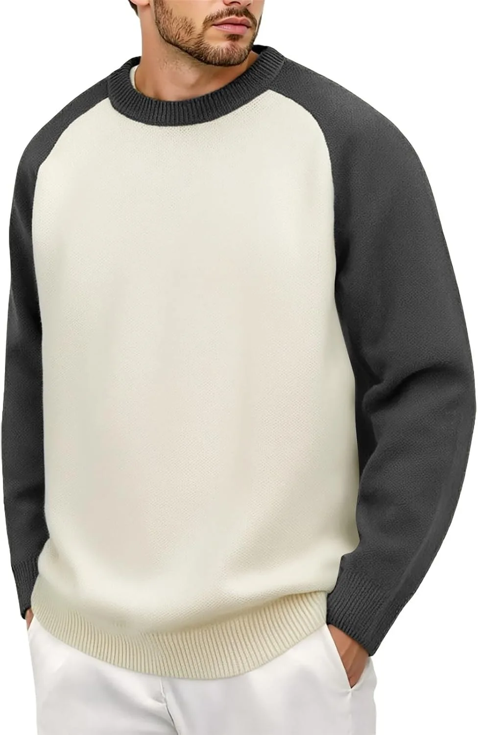 

Мужской свитер с круглым вырезом, цветной блок, классическая резинка