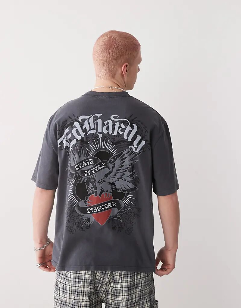 

Футболка свободного кроя «смерть прежде бесчестья» в угольном цвете Ed Hardy