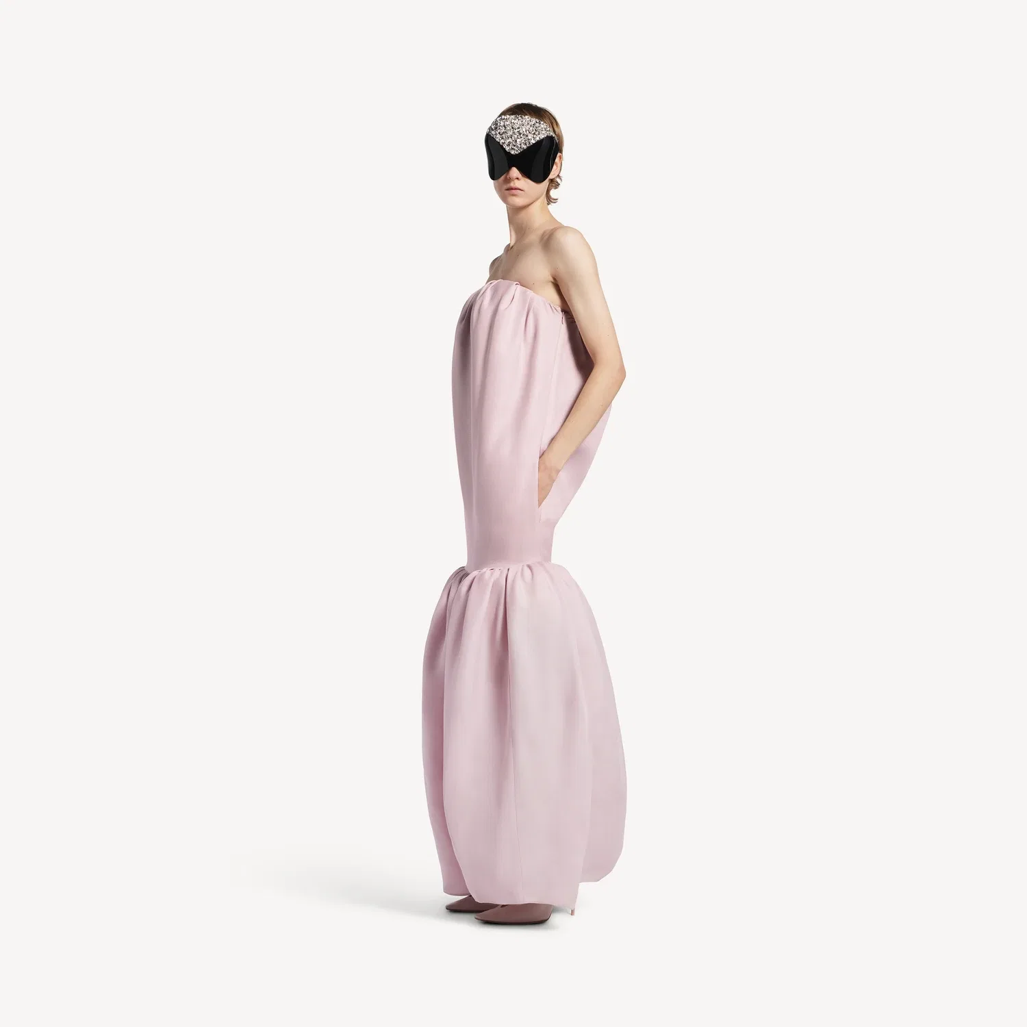 Женское двойное макси-платье-баллон пыльно-розового цвета BALENCIAGA, розовый — фото 2