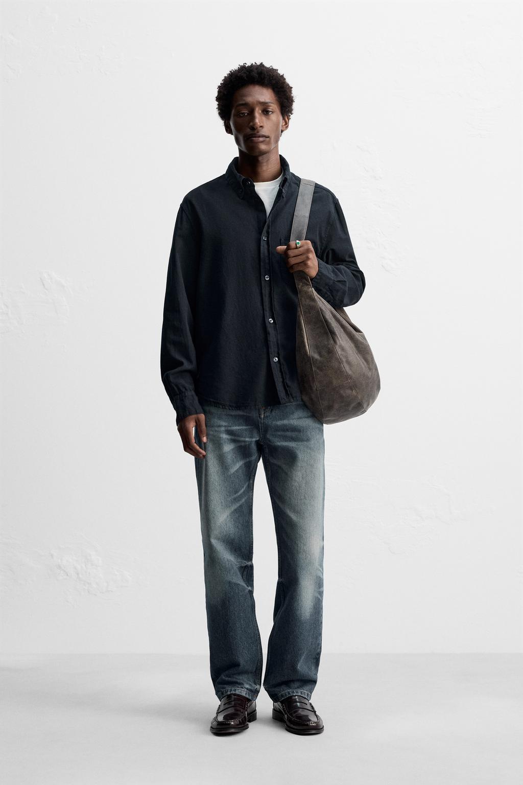 

Текстурированная рубашка из шамбре ZARA, цвет Dark navy