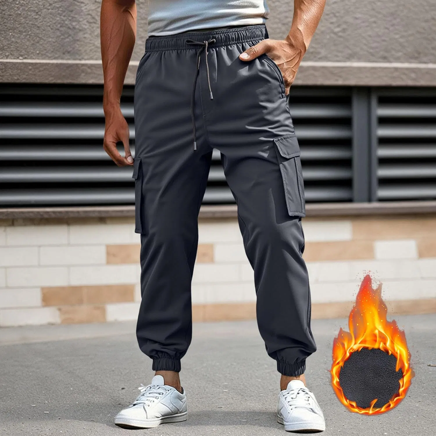 Спортивные штаны для мужчин Stretch с кулиской, карго, Slim Fit, тактические, с карманами, Casual, зауженные, для походов Generic, черный — фото 2