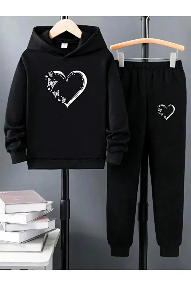 Детский комплект спортивного костюма для девочек с принтом Butterfly Heart Generic Brands, Black