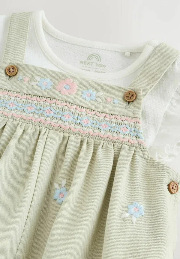 Комплект ползунков и боди с цветочным узором Next, Sage Green Embroidered, зеленый — фото 2