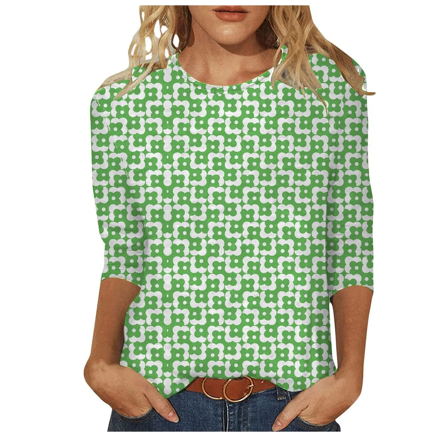 Женская футболка с цветочным принтом Plus Size T-Shirts, Green #1