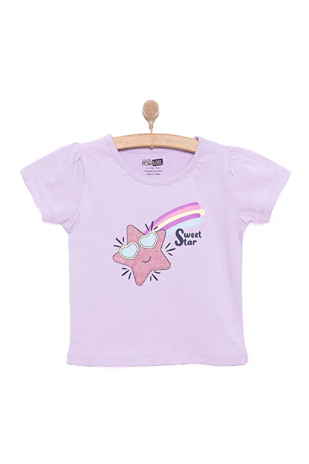 Детская футболка для девочек с принтом Hellobaby basic girl shooting star printed t-shirt Ebebek Hello Baby, Lilac