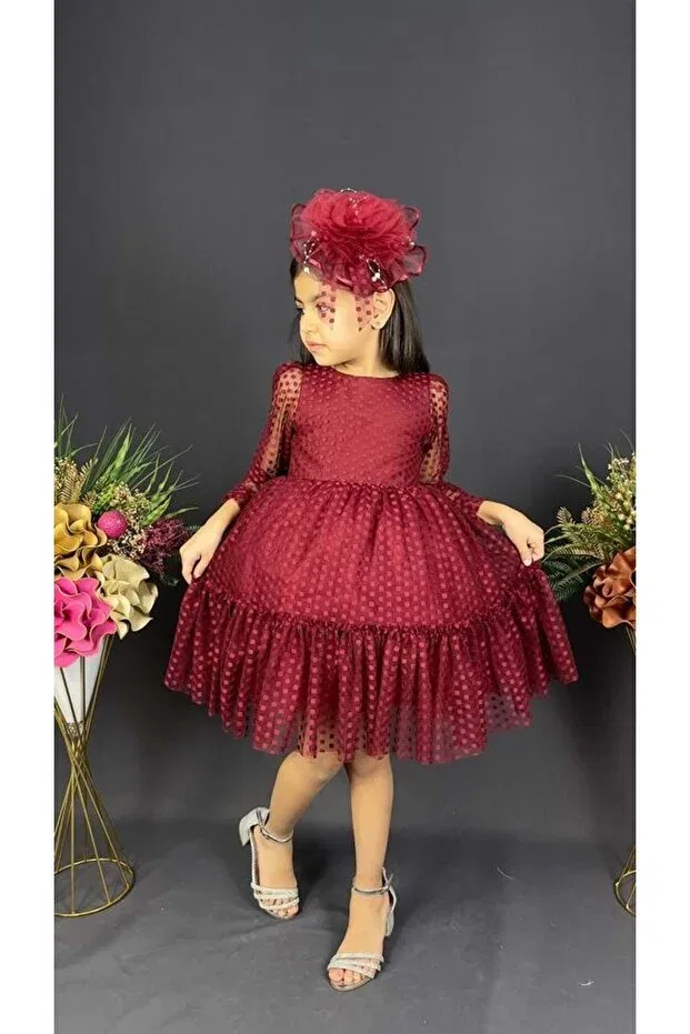 Детское платье для девочек кружевное Katkat princess lace buckle Mnk, Burgundy